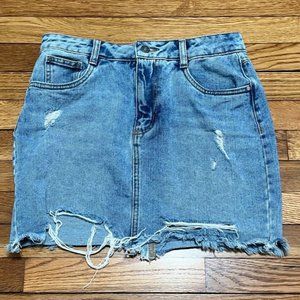 &Denim Jean Skirt Womens Size 6 Blue Distressed Denim Mini Casual Party